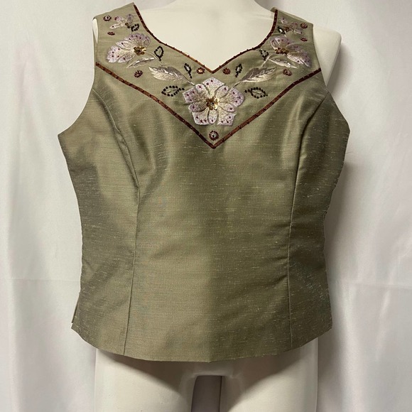 Kasper Top Petite Size 6P Side Zip Embroidery Beaded Sleeveless - Picture 1 of 10